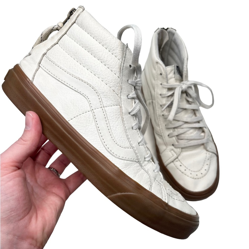 Vans White Leather Style Old Skool High Top Slip On Sneakers